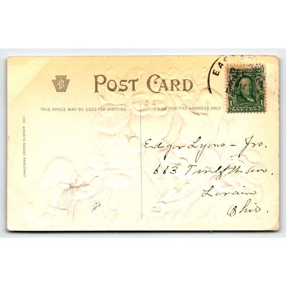 Santa Claus Christmas Postcard Holding Children Toy Doll Drum Horse Bear 1908 JB - Picture 3 of 3